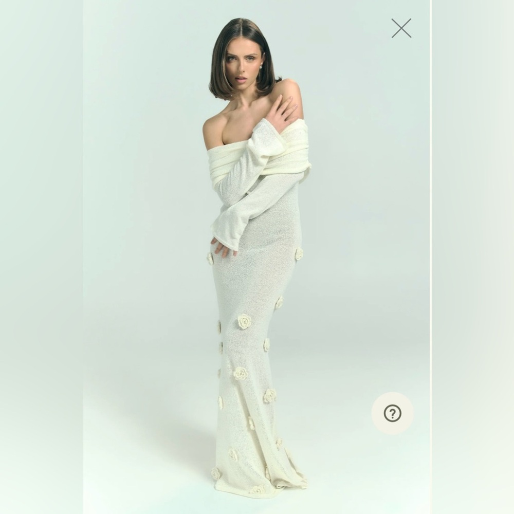 Meshki Kiki Ivory Off Shoulder Knit Rose Maxi Dress
